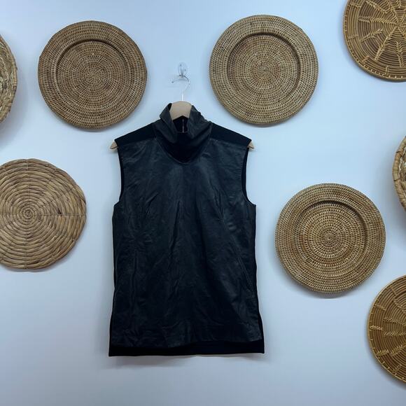Helmut Lang Black Mock Neck Turtleneck Leather Sleeveless Tank Top Small - Picture 1 of 7